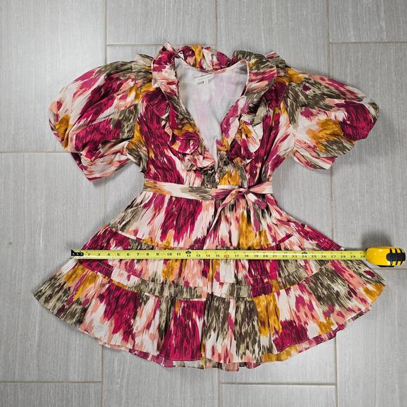 Anthropologie Love the Label Ruffled Wrap Mini Dress Medium Floral - Picture 6 of 11
